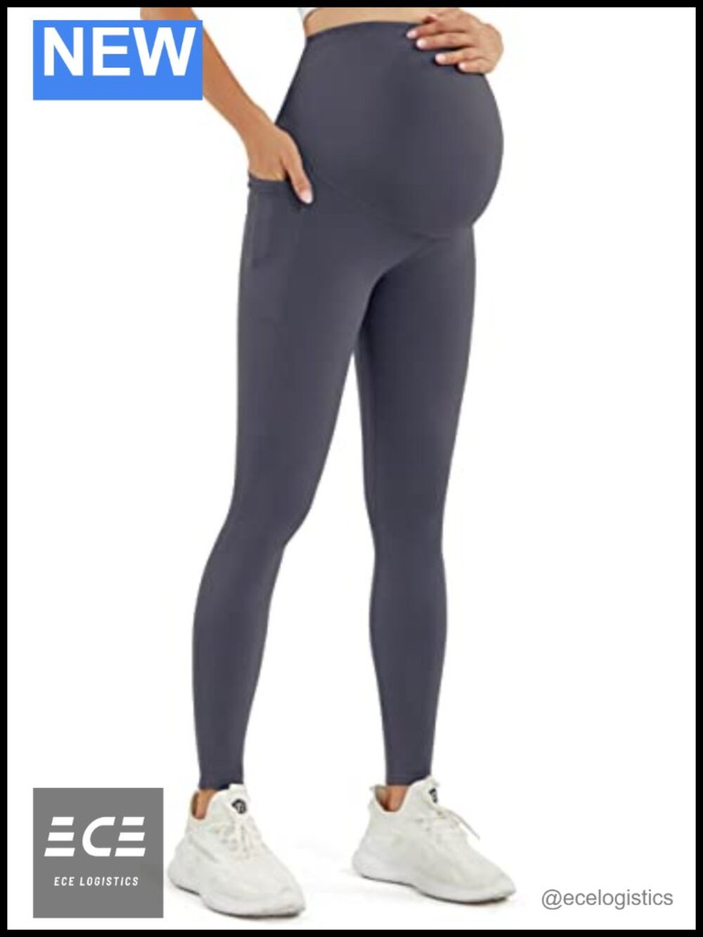Maternity Workout Leggings High Waist Belly Support Side Pockets